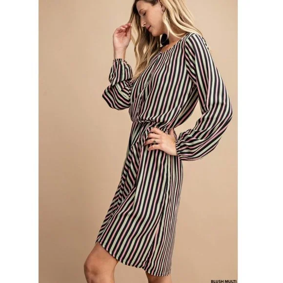 NWT Ethnic Stripe Asymmetrical Long Sleeve Dress - Picture 1 of 7